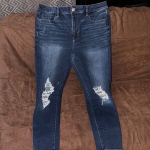American Eagle Outfitters Dark Blue Distressed Jeggings
